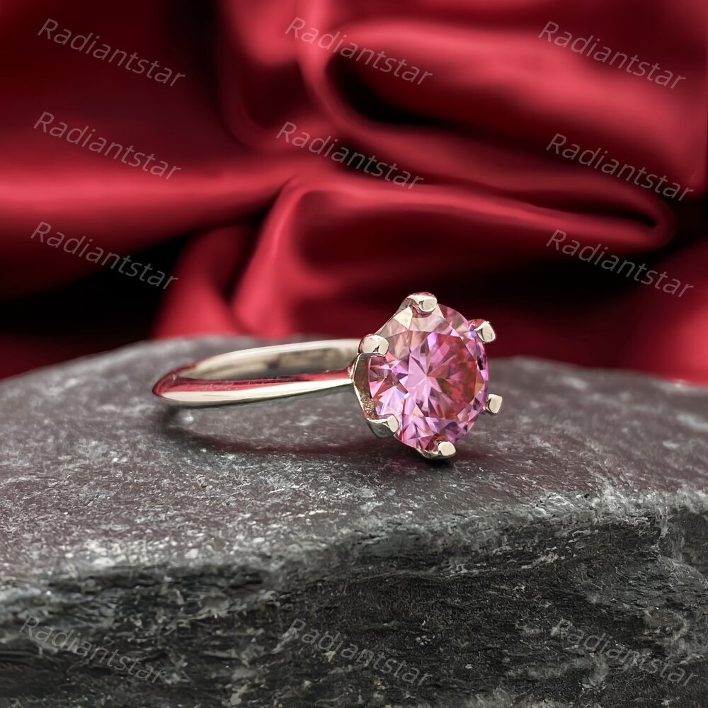 NEW Certified 3 ct. t.w. Pink Moissanite Solitaire 6 Prong Ring - Picture 4 of 7